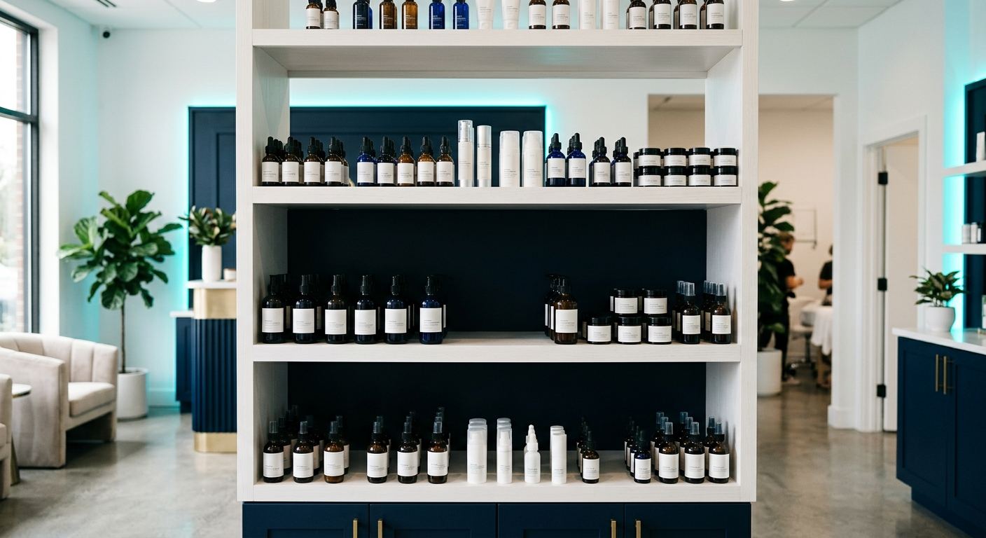 Med spa backbar with a conspicuous inventory gap
