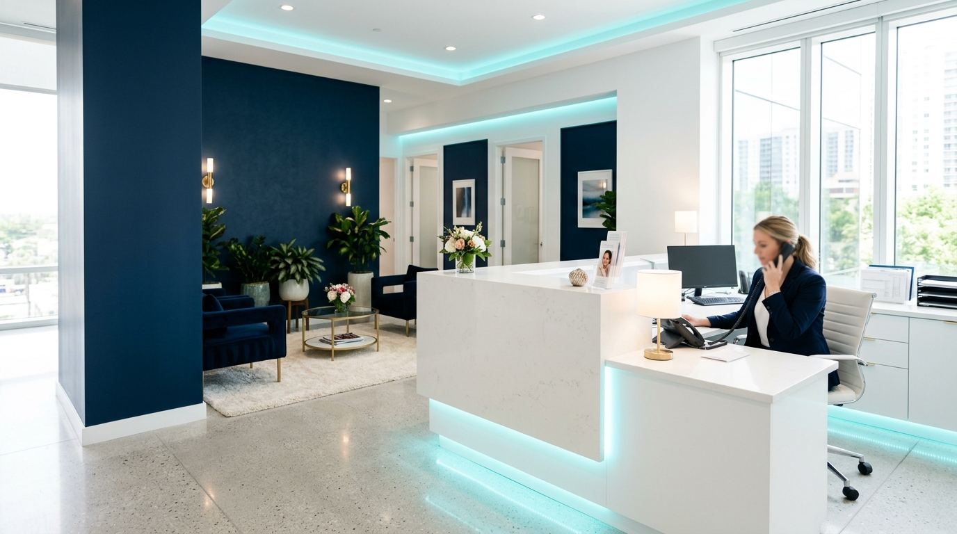 A bright, well-run med spa reception